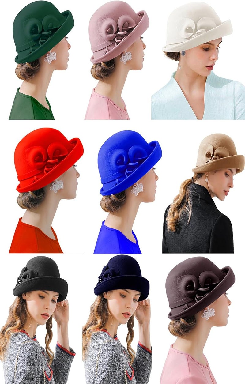 ORIDOOR Women Vintage Wool Felt Flowers Bucket Cloche Bowler Hat Church Wedding Dress Fascinator Hat Winter Felt Fedoras - Image 5